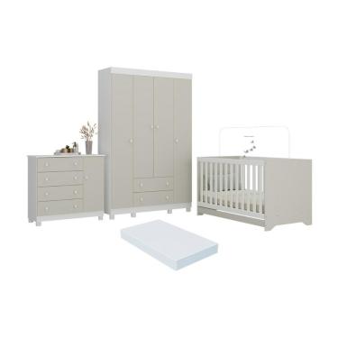 Imagem de Quarto de Bebê Completo com Berço Americano 3 em 1 e Colchão MP4598 Allegra 5 Portas 6...
