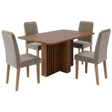 Imagem de Conjunto de Jantar Isadora e Taís 4 Lugares Tampo em MDF com Cadeiras Estofadas Suede J...