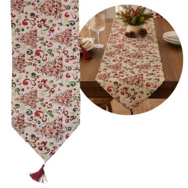 Imagem de Caminho de Mesa Natalino Tecido Gobelin Luxo Estampa Pinheiro Color 18