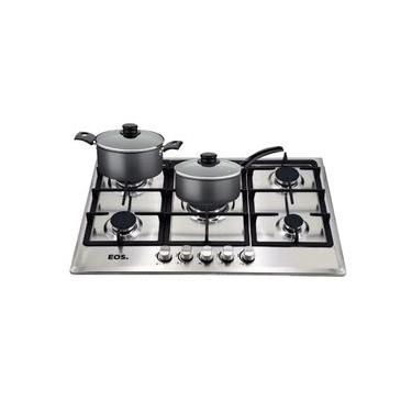 Imagem de Fogão Cooktop a Gás EOS ECG05 5 Bocas Inox com Panelas Tramontina Bivolt