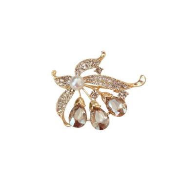 Imagem de Broche Raminhos com Pedras - - Pistache Acessórios, Cinza, Único