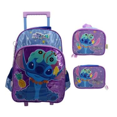 Imagem de Kit Mochila De Rodinha + Lancheira + Estojo Stitch 42402 - Luxcel, Rox
