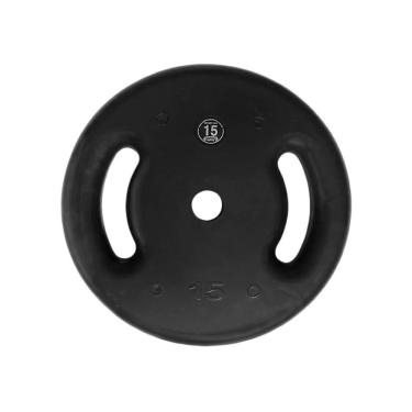 Imagem de Anilha de Ferro Fundido Injetada com Alça Lateral Revestida em PVC Granulado Cinza Anilhas Fitness 15KG