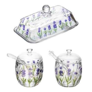 Imagem de Kit Mesa Posta 3 Peças Manteigueira Açucareiro Meleira Lavanda - Lyor