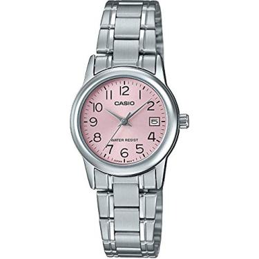 Imagem de Casio #LTP-V002D-4B Relógio feminino padrão de aço inoxidável com mostrador rosa, rosa, 31×25×9.2mm, Movimento de quartzo