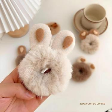 Imagem de Faixas De Cabelo Elásticas De Pelúcia Com Orelhas De Coelho E Urso Par