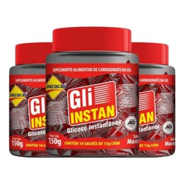 Imagem de Kit 3 Unid. Gli-Instan Lowçucar Pote Sabor Morango 10X15g