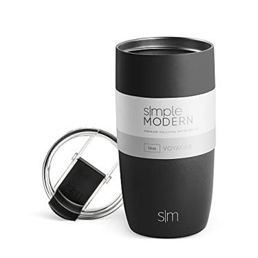 Imagem de Simple Modern Caneca de café para viagem térmica de aço inoxidável com tampa flip transparente 470 ml, copo voyager - preto meia-noite