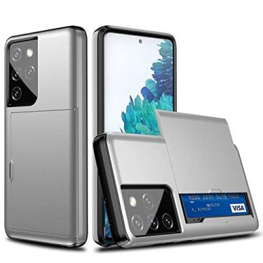 Imagem de Capa de suporte para slots de cartão deslizante para Samsung Galaxy S21 S30 S20 FE Note 20 Ultra 10 9 8 S10 5G S9 S8 Plus S10E S21 Capa de capa, prata, para S21 Plus (S30 Plus)