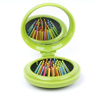 Imagem de jinyi2016SHOP Pente de cabelo dobrável para viagem com espelho redondo dobrável escova de cabelo, pente de massagem de cabelo, ferramentas de pentear arco-íris para mulheres (cor: verde)