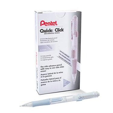 Imagem de Pentel Lapiseira Quick Click, (0,5 mm), fino, barril cinza, caixa com 12 lápis (PD215N)