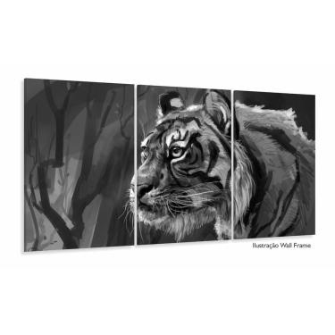 Imagem de Quadro Decorativo Tigre Artístico Sala Em Tecido 3 Peças 120