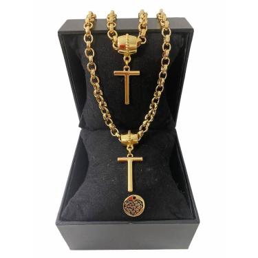 Imagem de Colar + Pulseira Elo Português Grosso 6mm Letra "T"