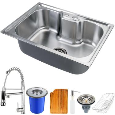 Imagem de Cuba Para Cozinha Gourmet Pia Aço Inox Com Acessórios Tábua De Corte Lixeira Nawa 50 cm E Torneira Gourmet Munim Pingoo.casa
