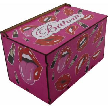 Imagem de Caixa Organizadora Batom Decorativa Rosa Com Tampa Basculante Mdf - Gi