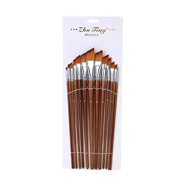 Imagem de Kiboule 13 pcs Conjunto de Pincéis de Pintura de Arte Profissional Cabo de Madeira Longo Nylon Pincel de Cabelo para Óleo Acrílico Aquarela Guache Pintura de Rosto Desenho Material de Arte, Ponta angular