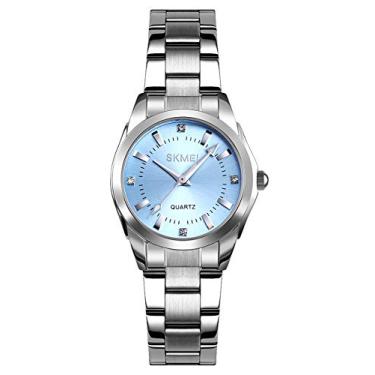 Imagem de Relógio de pulso feminino simples, moderno, minimalista, à prova d'água, aço inoxidável, slim analógico, relógios para mulheres, Tendência, Azul