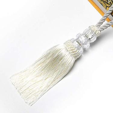 Imagem de 2 peças miçangas de cristal borla franja pendurada corda trançada borlas pingente DIY chave borla guarnição armário de cortina decoração de casa, branco, 1 peça