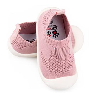 Imagem de Sapatos de primeira caminhada para bebês de 1 a 4 anos para crianças de 1 a 4 anos, sola macia, antiderrapante, malha de algodão, respirável, leve, material TPR sem cadarço, tênis para uso ao ar