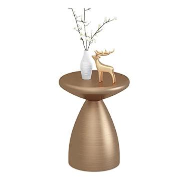 Imagem de Mesa de centro redonda de metal mesa lateral moderna dourada escovada mesa de canto decorativa para casa sala de estar sofá decoração lateral pequena mesa de centro quarto mesa de cabeceira mesas de canto