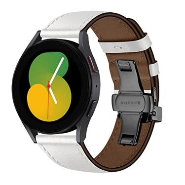 Imagem de Pulseira de couro para Samsung Galaxy Watch 5 Pulseira de 40 mm 44 mm/5 Pro 45 mm/Galaxy Watch 4 Band 40 mm 44 mm/4 Classic 42 mm 46 mm/3 41 mm/Active Active 2, pulseira de couro feminina masculina de 20 mm, fivela preta, branca