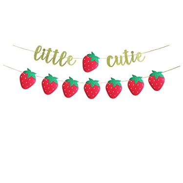 Imagem de KUNGOON Faixa Little Cutie Banner, Little Cuties Strawberry Baby Shower Banner, decoração de festa de chá de bebê com tema de morango.