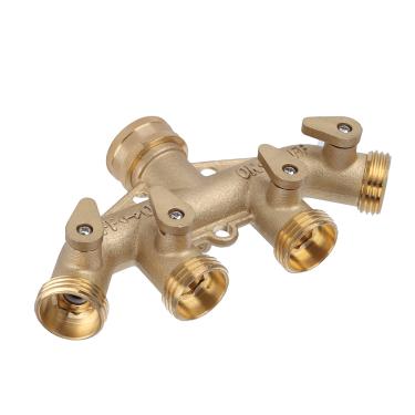Imagem de Nunca quebrará o divisor de mangueira de jardim de latão (4 vias), conector de mangueira de latão maciço 3/4", adaptador de torneira de mangueira 4 válvulas