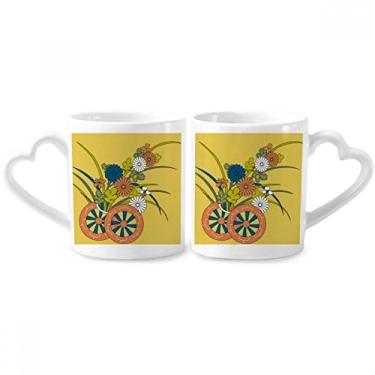 Imagem de Conjunto de canecas de porcelana para casais, flores e culturas japonesas, outono e coração