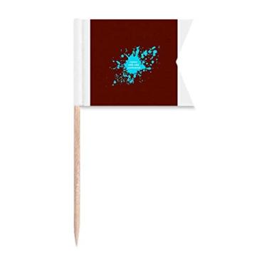 Imagem de Bandeiras de palito de dente de carnaval com gotas de tinta azul para marcação de rotulagem para bolo de festa, comida e placa de queijo