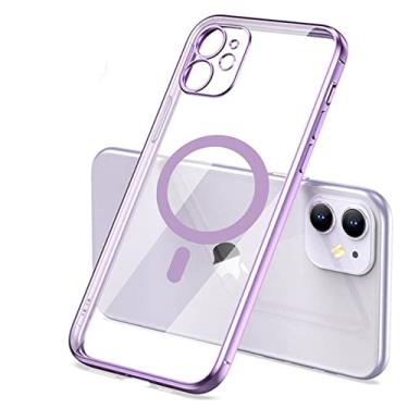 Imagem de Capa de carregador magnético sem fio de chapeamento fashion para iphone 14 13 12 11 pro xs max x xr 7 8 plus capa transparente de silicone, roxa, para iphone 7 plus