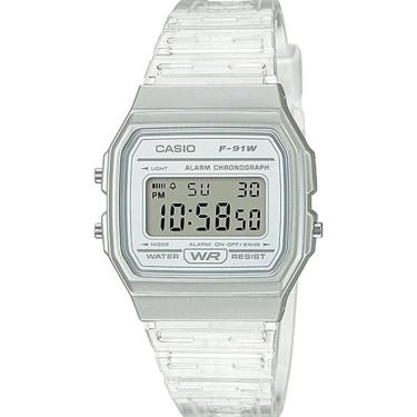 Imagem de Relógio Casio Feminino Pequeno Esporte Vintage Digital Resina Translucido Prata F-91WS-7DF