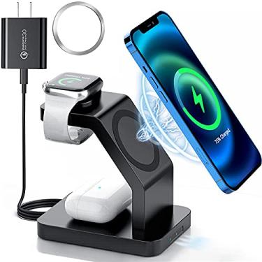 Imagem de Catalpa U Estação de carregamento 3 em 1 sem fio compatível com Magsafe estação de carregamento magnética rápida de 20 W compatível com iPhone 12/12 Pro Max/Mini/AirPods Pro/AirPods 2 Série iWatch