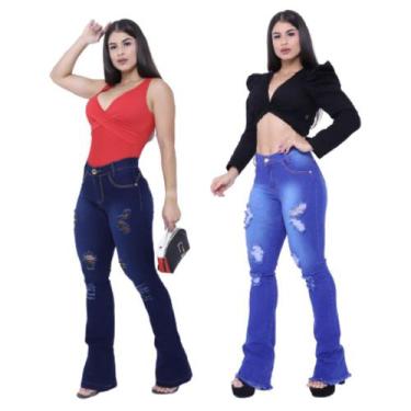 Imagem de Kit Com 02 Calças Jeans Feminina Skynni Cós Alto - Mania Do Jeans