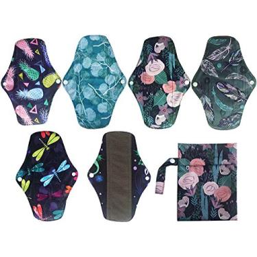 Imagem de 6 unidades de pastilhas menstruais de carvão de 25 cm reutilizáveis e laváveis + 1 saco molhado