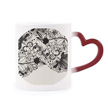 Imagem de Plantas de flores preto branco arte grão contorno sensível ao calor caneca vermelha mudança de cor grés copo