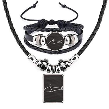 Imagem de Conjunto de joias de couro com formato geométrico de golfinho de origami abstrato