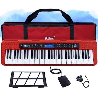 Imagem de Kit Teclado Musical Iniciante Kobe KB-300 5/8 61 Teclas com Sensibilidade ao Toque com Pedal Sustain e Capa Vermelha