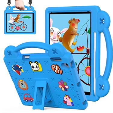 Imagem de QYiiD Capa infantil para iPad Air 1, infantil à prova de choque com suporte para lápis, alça de ombro dobrável para iPad Air 1 (A1474/A1475/A1476), azul claro