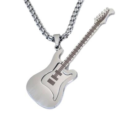 Imagem de Colar Corrente Cordão Pingente Guitarra Stratocaster Aço 316