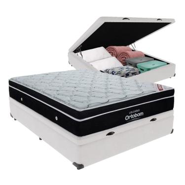 Imagem de Colchão Elegant Ortobom Base Baú Branco Casal Mola Ensacada