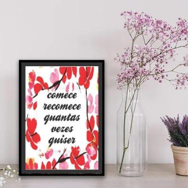 Imagem de Quadro Comece E Recomece Quantas Vezes 24X18Cm Vidro Preta