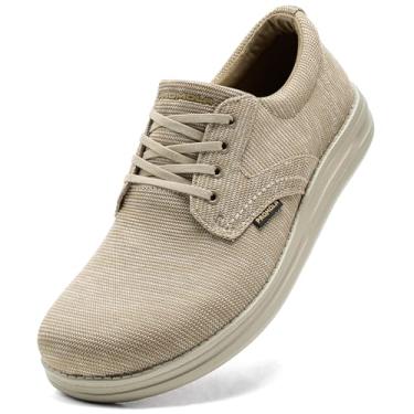 Imagem de PROMOLA Sapato masculino com bico largo, casual, largo, antiderrapante, para caminhada, com suporte de arco, 04 Cáqui, 10.5 Wide