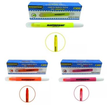 Imagem de Kit Marca Texto Caneta Gel Amarelo Laranja Rosa 18 Unidades - Masterpr