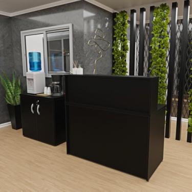 Imagem de Conjunto Balcão Atendimento Armário Baixo Recepção Netmobil (Preto)