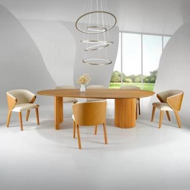 Imagem de Mesa de Jantar Fusion com Pés em Madeira Maciça e Tampo em Cinamomo Co