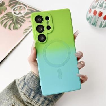 Imagem de MVVKKY Para Samsung Galaxy S23 Luxury Color Collision Soft Case Magnetic Liquid Silicone Capa à prova de choque (para Samsung Galaxy S23 / Verde Azul)