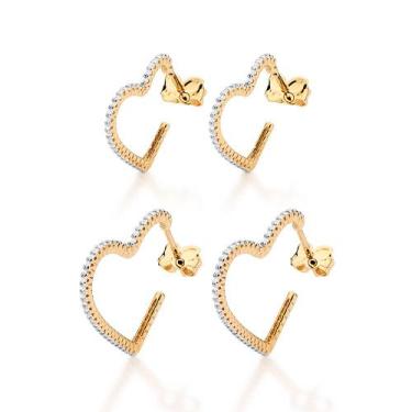Imagem de Kit Brinco Corações Banhado Ouro e Zircônia Rommanel 527491, Dourado