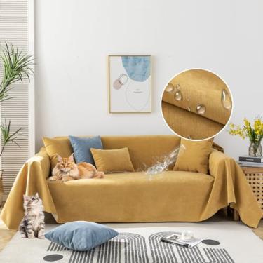 Imagem de STACYPIK Capa de sofá de gengibre impermeável para seções, capas de sofá de namoradeira, capa de futon, capa em forma de L, protetor de móveis antiarranhões de gato para 2 sofás de almofada, capa de