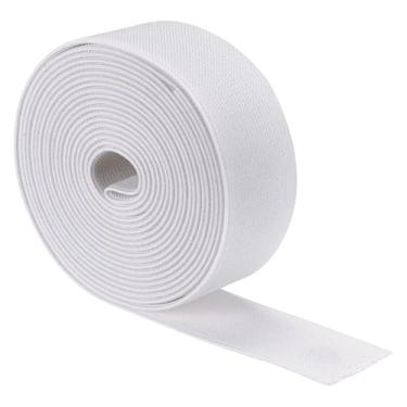 Imagem de Boxonly Banda elástica larga de sarja dupla face 3,8 cm (1 1/5.1 cm) plana 4 jardas trançado elástico carretel elástico alça elástica pesada 3,8 cm de largura branca para costura, cintura
