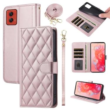 Imagem de Furiet Argyle Capa carteira para Motorola Moto G Stylus 5G 2024 com alça de pulso destacável, compartimentos para cartões, bolsa fólio, acessórios de couro PU, capa de celular para mulheres G5, rosa